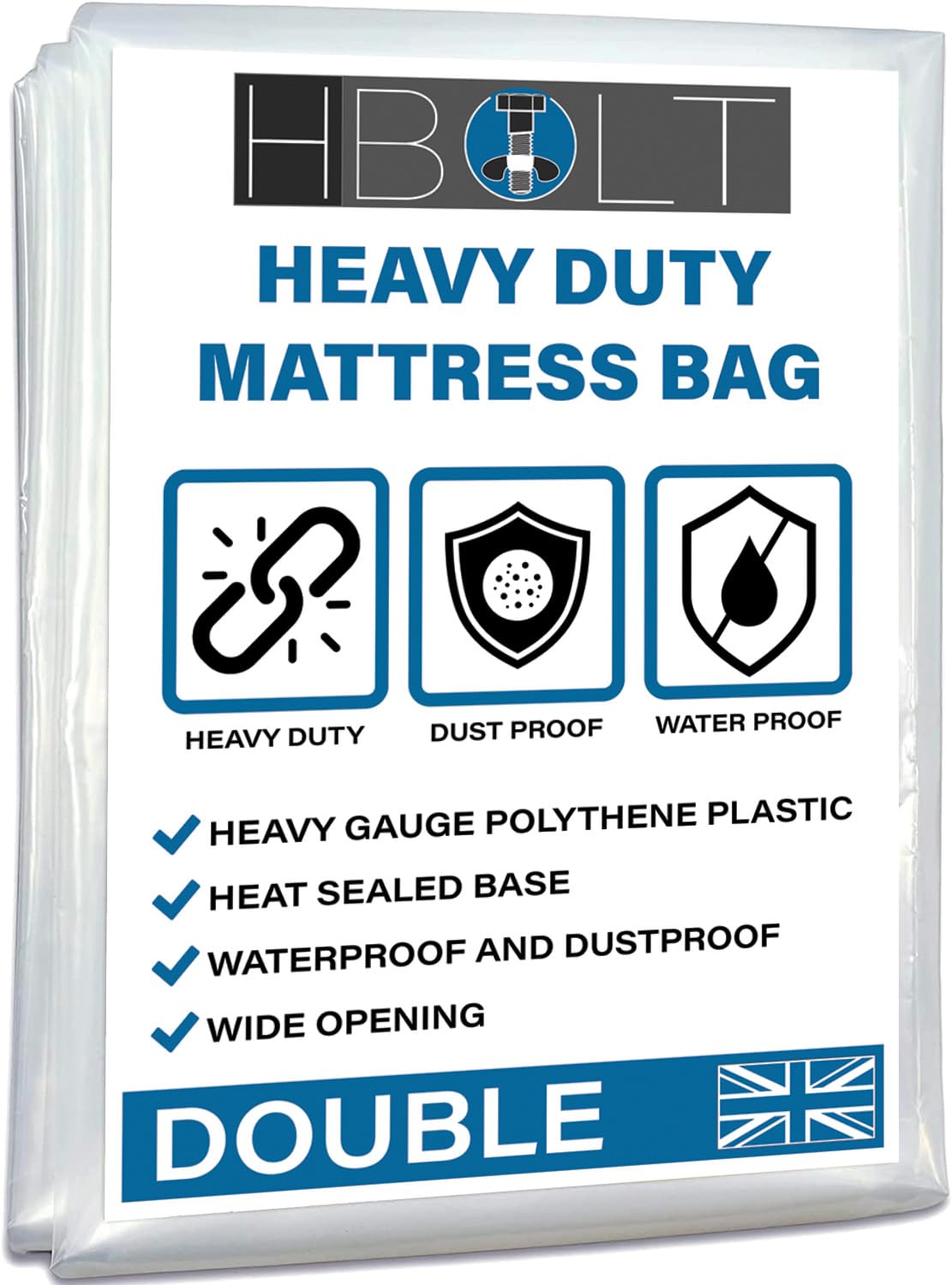 H-BOLT Heavy Duty Reusable and Protective Mattress Storage Bag - Ideal For Storing and Moving (Double, 350G Polyethylene)