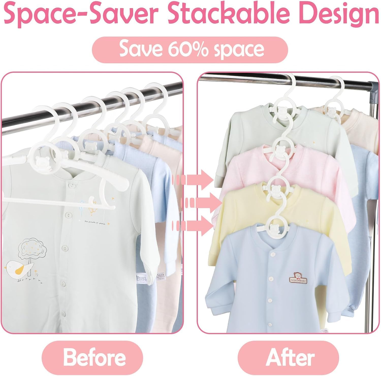 Baby Hangers for Closet 20pcs, HGYZE White Kids Clothes Hanger Plastic, 11-14" Adjustable Bulk Perchas for Newborn