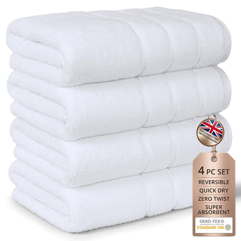 Zero Twist Bathroom Towels I 4 Pack Bath Towels I Quick Dry I White