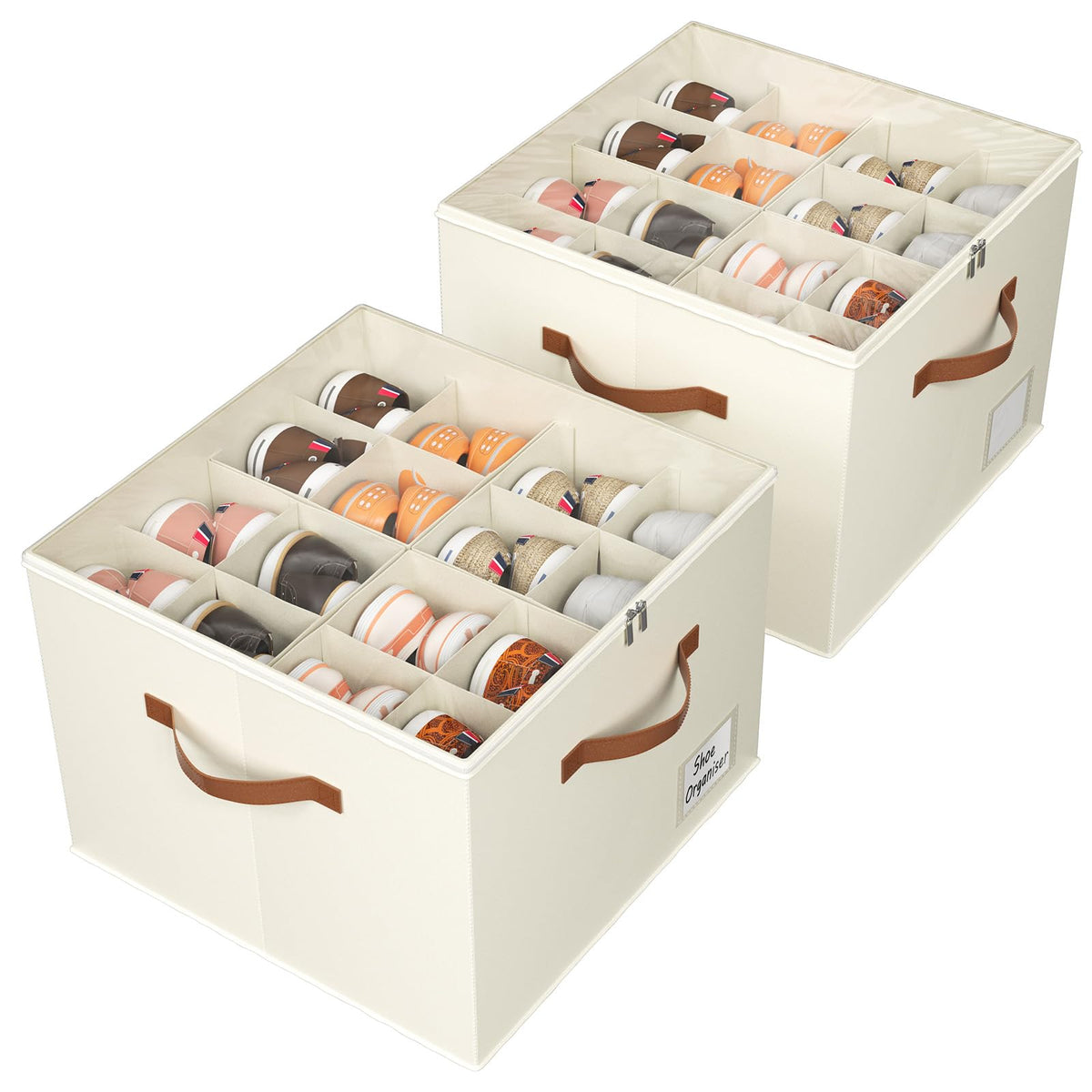 Storivo Shoe Storage Organiser Box 16 Pairs, Clear Lid, Adjustable Dividers