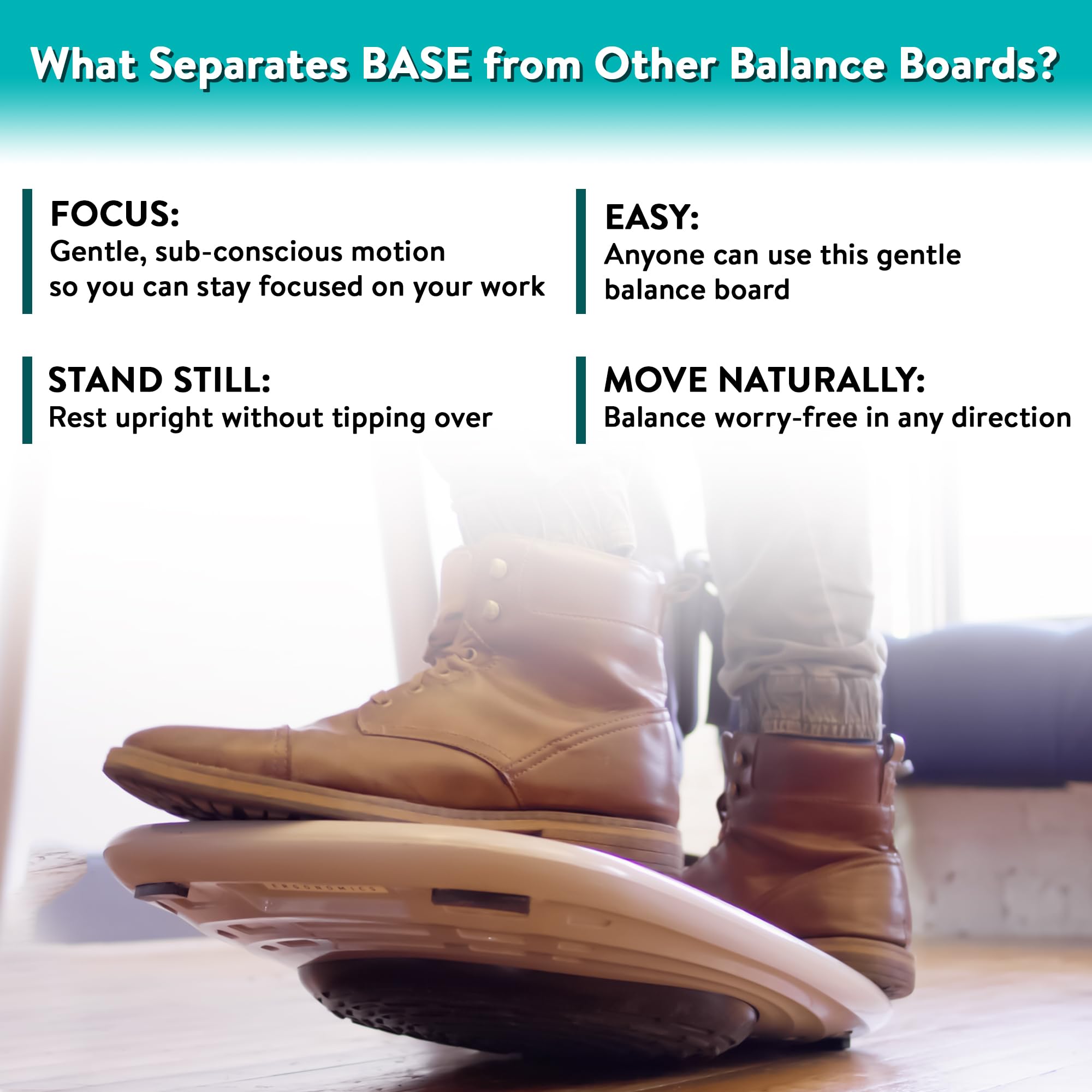 BASE Standing Desk Balance Board – Office Wobble Board with Anti-Fatigue Mat gentle balance board standing desk mat balancing board rocker board