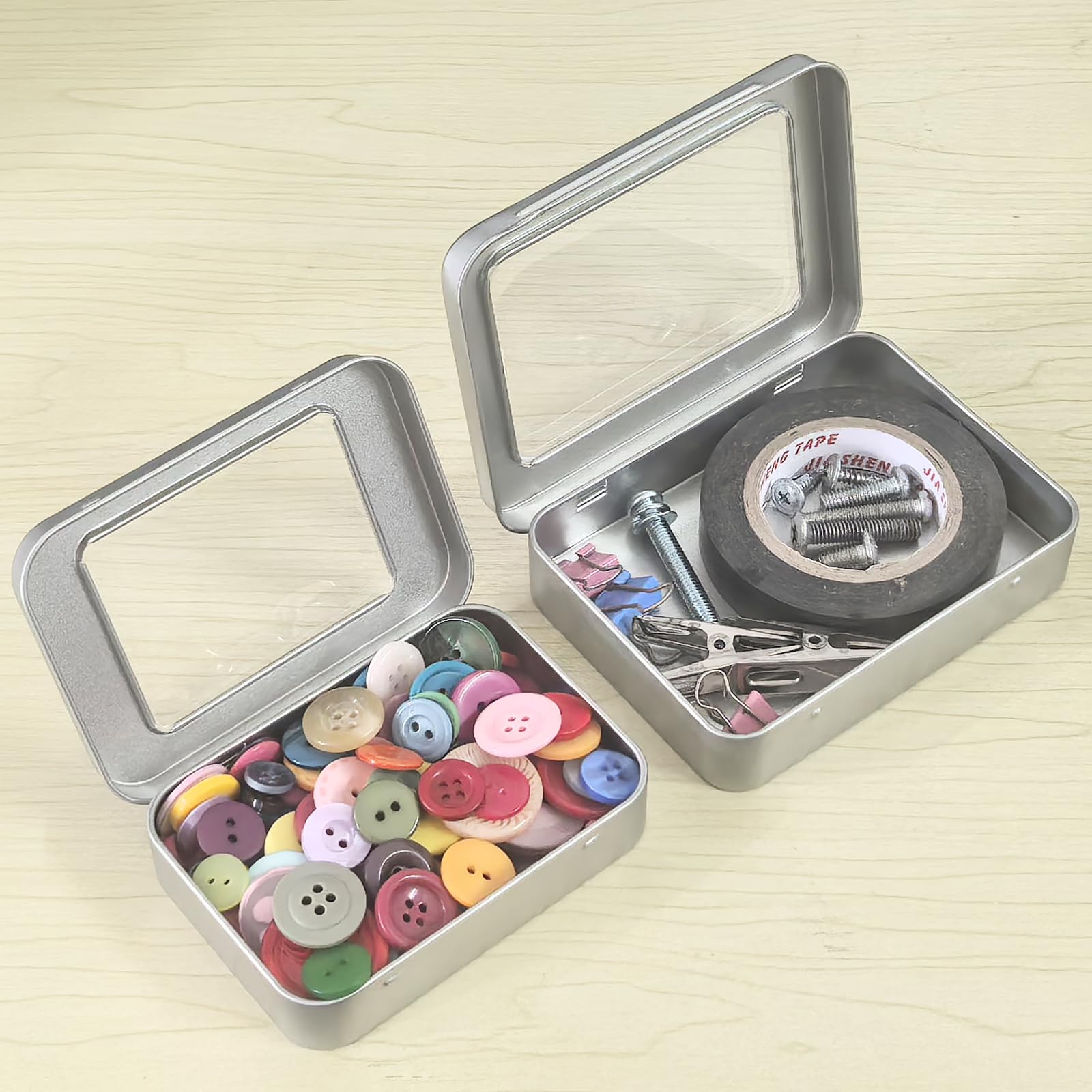 Thintinick 24 Pack Metal Storage Organizer Tins, Silver, Mixed Sizes