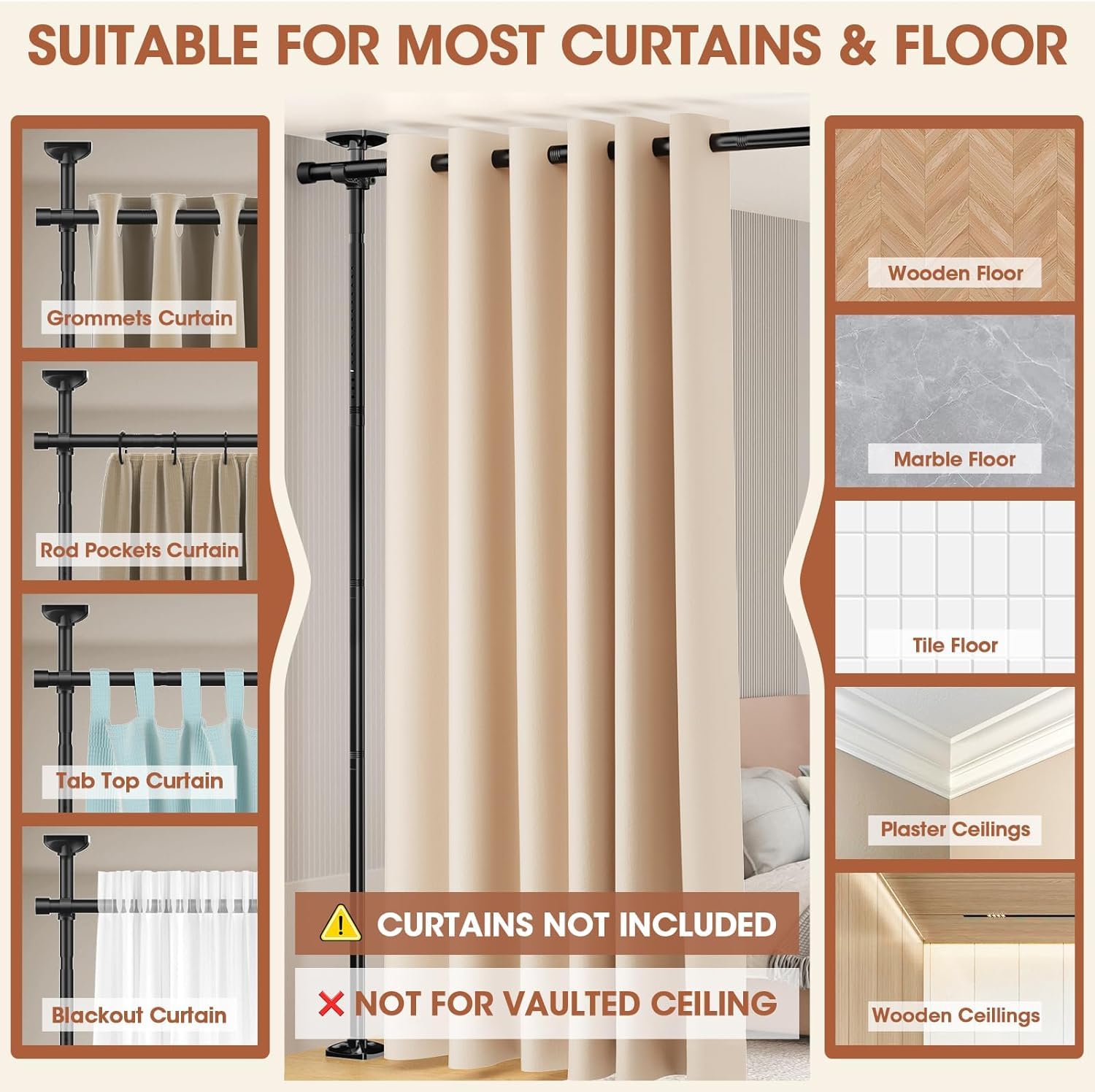 WELDUN Room Divider Curtain Rods, No Drill Damage Free Standing Curtain Rod