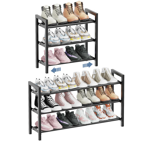 3 Tier Expandable Shoe Rack, Adjustable Metal Shoe Storage Organizer