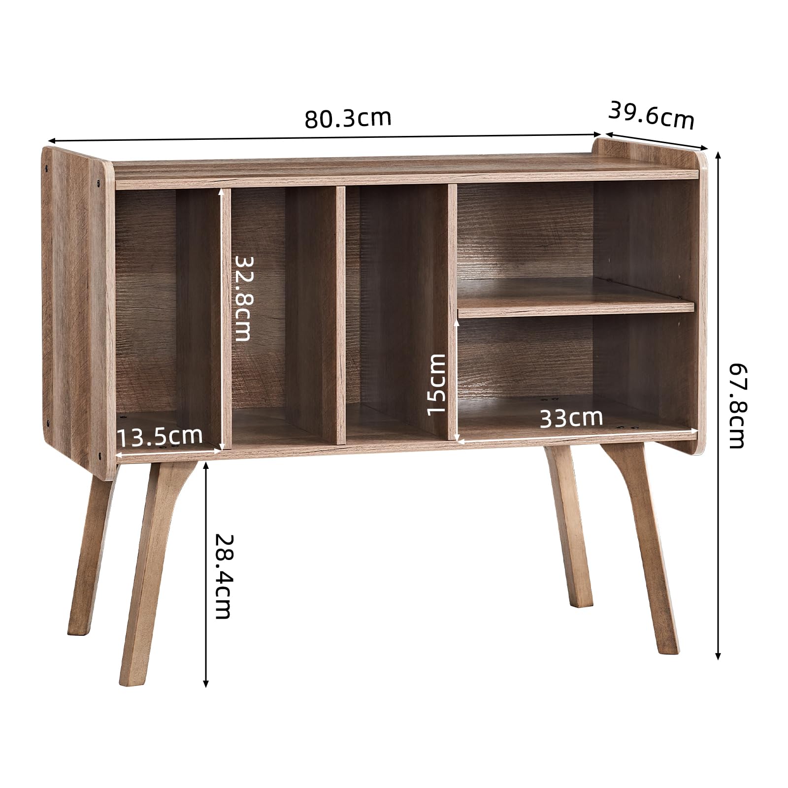 LELELINKY Record Player Stand, 4 Compartments, Holds Up to 220 Records