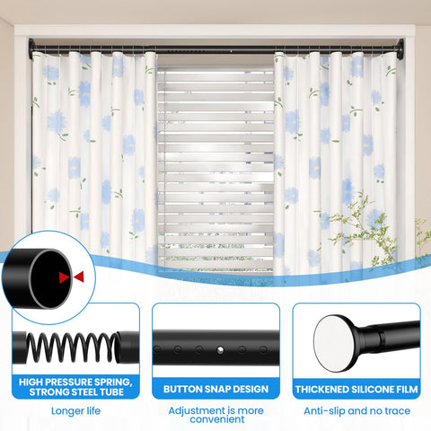 Extendable Φ32mm Curtain Poles 98-290cm Tension Rods with 2 Wall Base