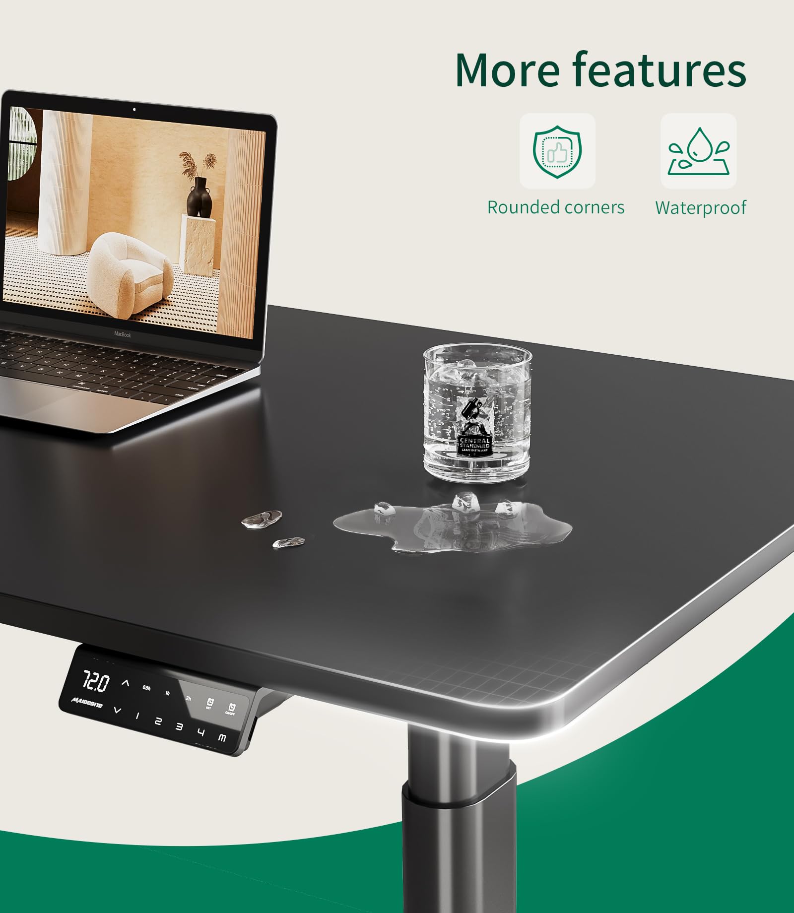 MAIDeSITe Table Top,Desktop for Height Adjustable Electric Standing Desk,Black,140 * 70 * 2.5 cm