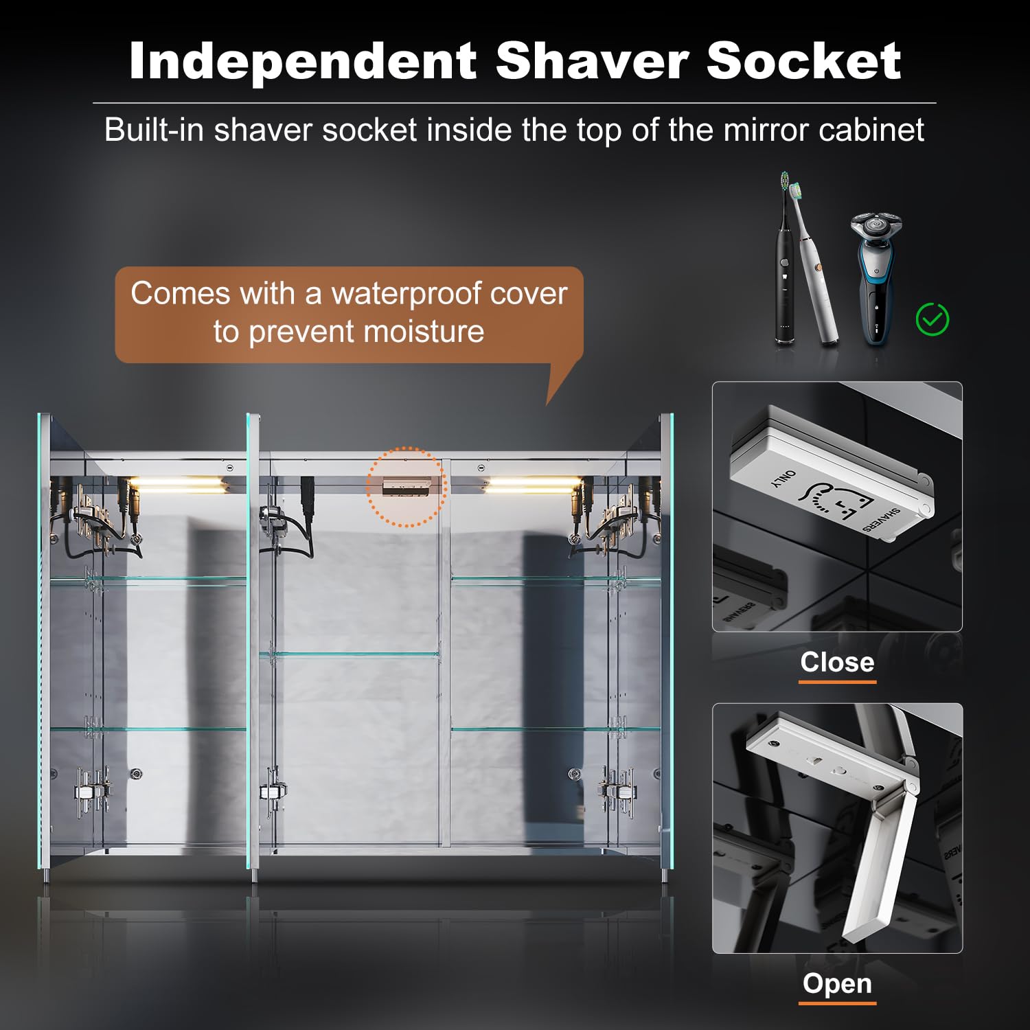 ELEGANT Illuminated Bathroom Cabinet with Mirror Large Wall Mounted Mirror Cabinet with Bluetooth, Shaver Socket, Dimmer, Touch Switch 900 x 650mm