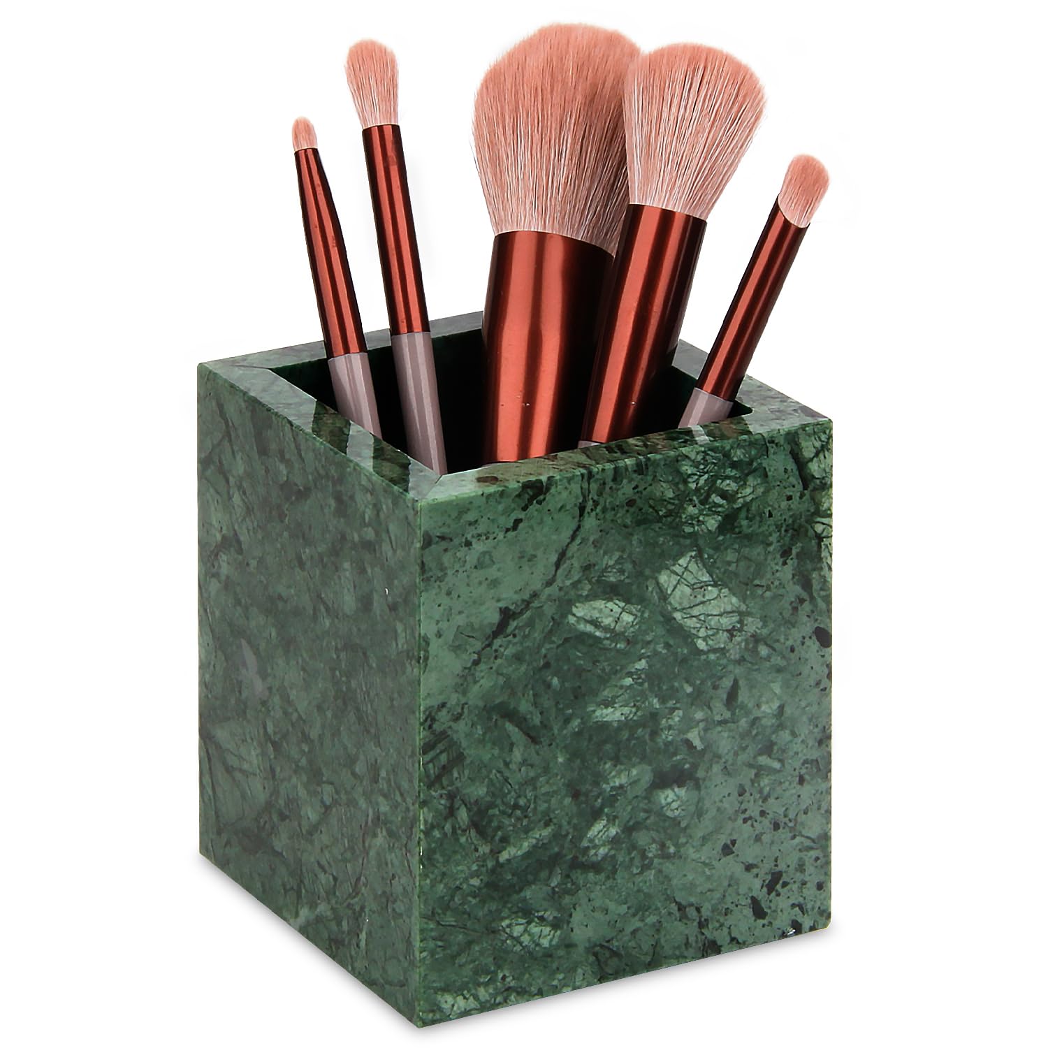 Natural Marble Toothbrush Holder, Blackish Green, 8.5 x 8.5 x 10 cm