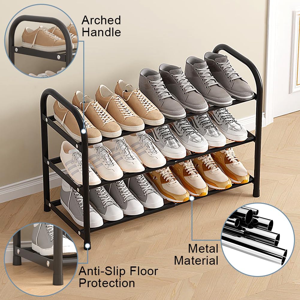 3 Tier Expandable Shoe Rack, Adjustable Shoe Storage, Metal Shoe Rack Small