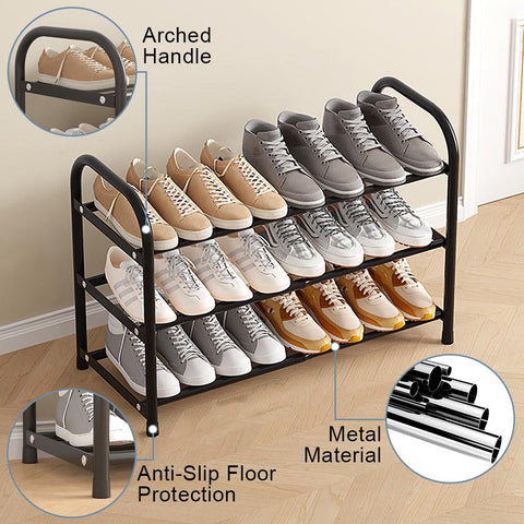 3 Tier Expandable Shoe Rack, Adjustable Shoe Storage, Metal Shoe Rack Small