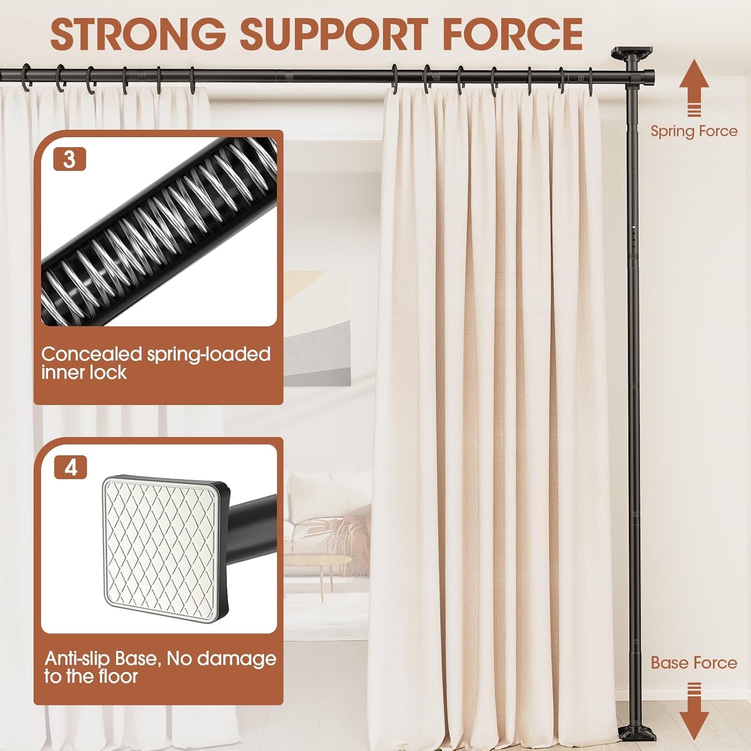 Room Divider No Drilling Curtain Rod Wall Divider for Room Separation
