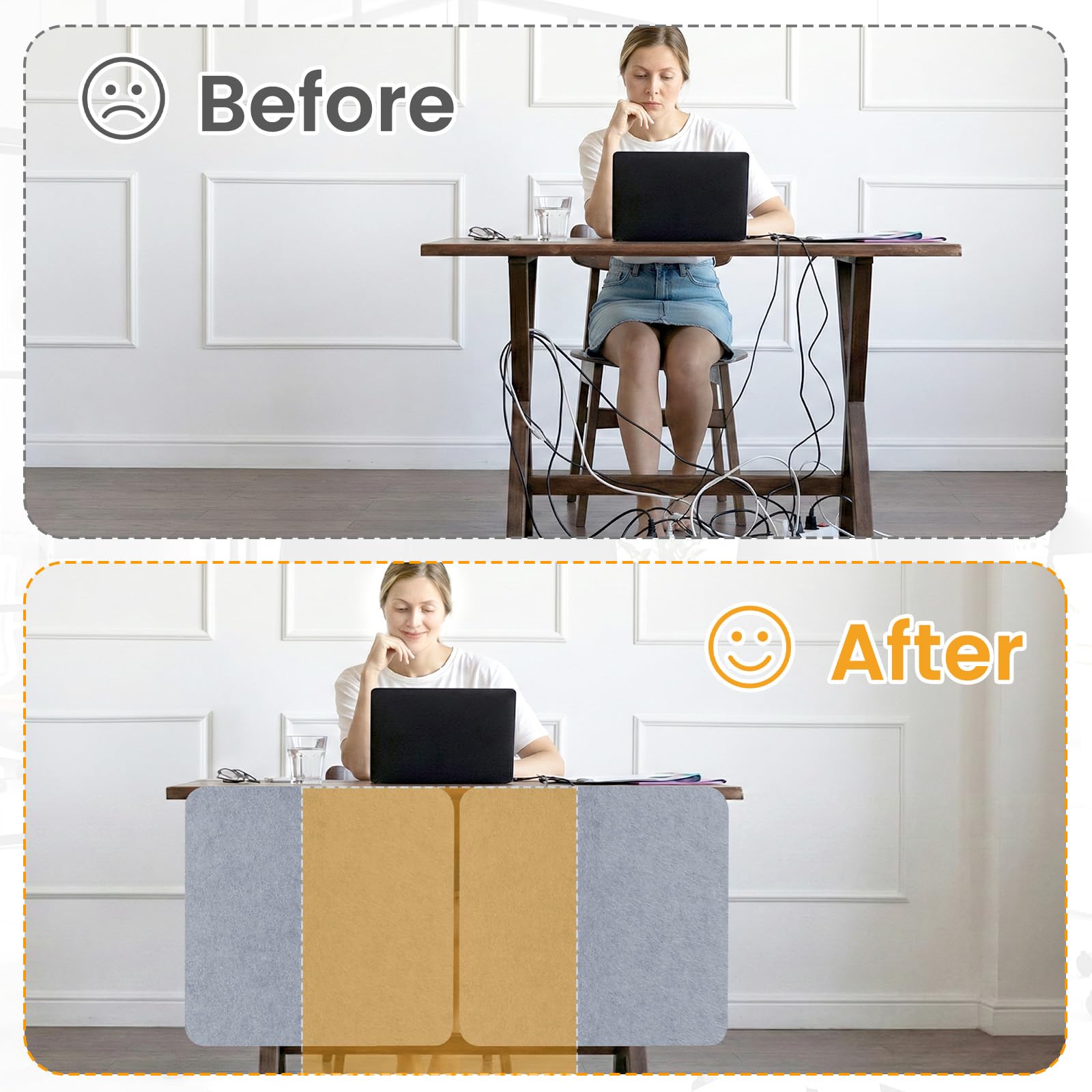 Felt Desk Divider, Clamp-On Privacy Panel, 60 x 60 cm, Light Grey