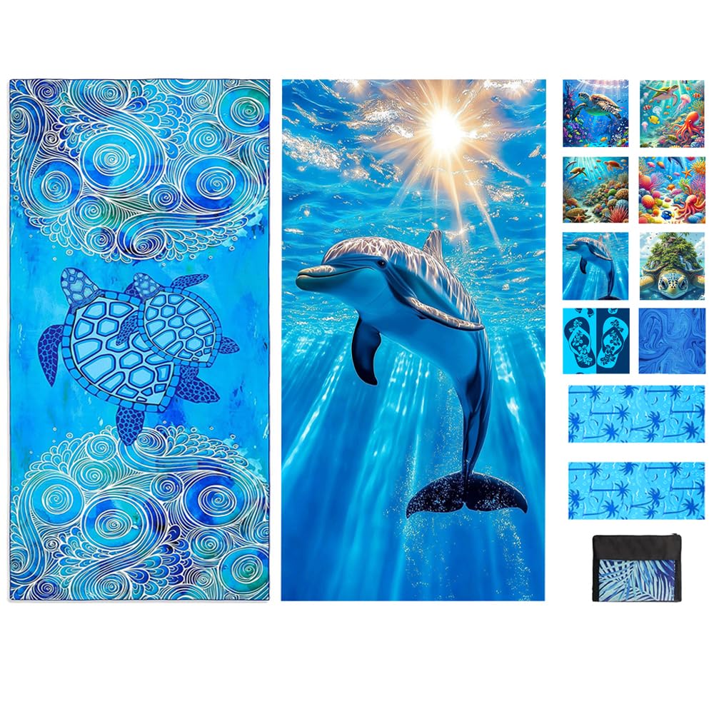 JAODFK 2 Pcs Microfibre Beach Towel 71"X32" Quick Dry Blue Lightweight Sand Free Extra Large Thin Towels Travel Essentials For Adults Womens Swim