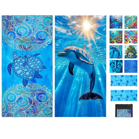 JAODFK 2 Pcs Microfibre Beach Towel 71"X32" Quick Dry Blue Lightweight Sand Free Extra Large Thin Towels Travel Essentials For Adults Womens Swim