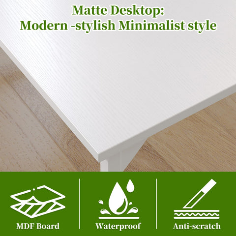 Grandder 120 cm Computer Desk, Home Office Desk Study Writing Kid Table, Simple PC Work Desk, Adjustable Feet, White