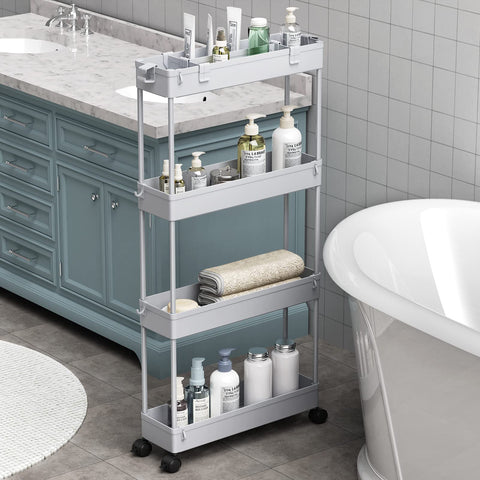 SAKA Slim Storage Cart,4 Tier Bathroom Rolling Utility Cart Storage Organizer Slide Out Cart