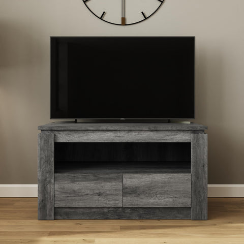 GFW Canyon 2 Drawer TV Unit, Charcoal Grey TV Stand with Storage Drawers & Open Shelf