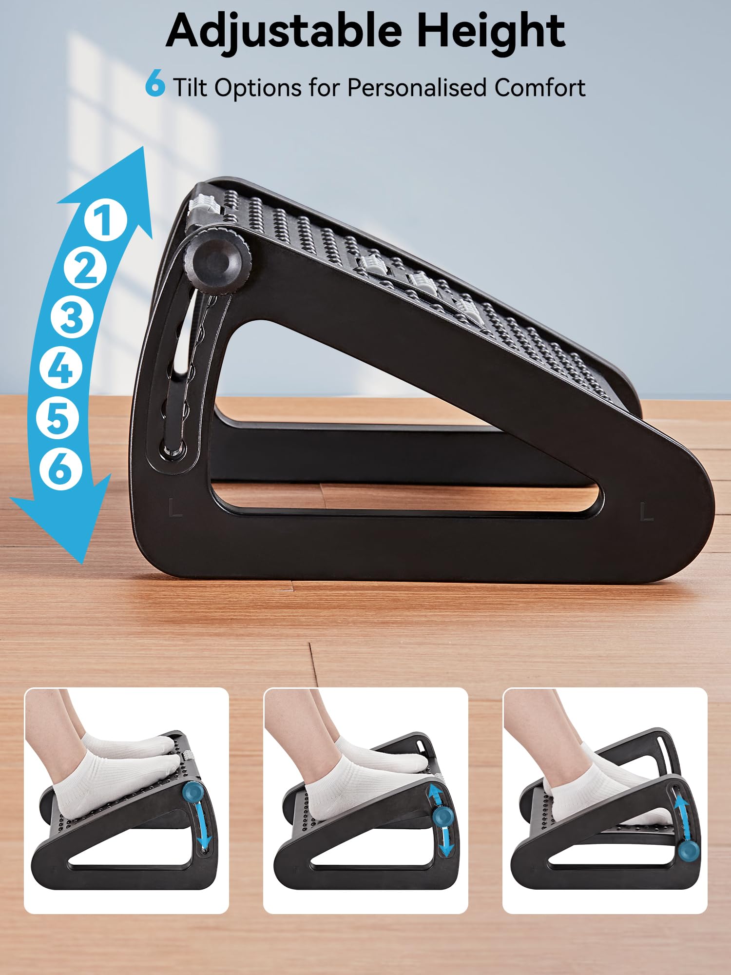 HEETA Foot Rest Under Desk, Adjustable Height Ergonomic Stool with Massager Function for Office and Home