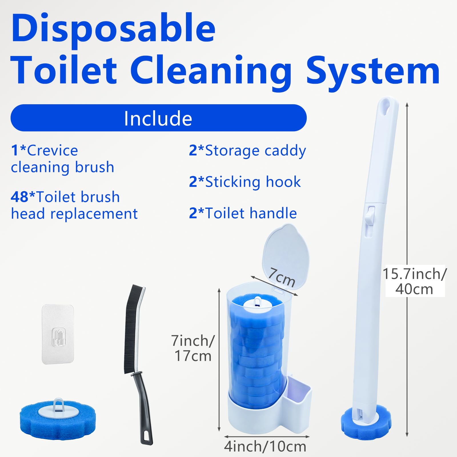 2 Pack Dispasable Toilet Brush and Holder Set, with 48 Toilet Brush Refills