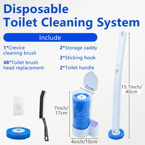2 Pack Dispasable Toilet Brush and Holder Set, with 48 Toilet Brush Refills