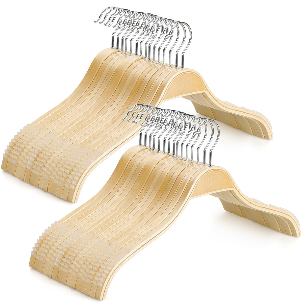 TOPIA HANGER Slim Natural Wood Hangers with Extra Soft Non-Slip Rubber Grips, 30-Pack High-Grade Fashion Hanger No Shoulder Bump for Sweaters