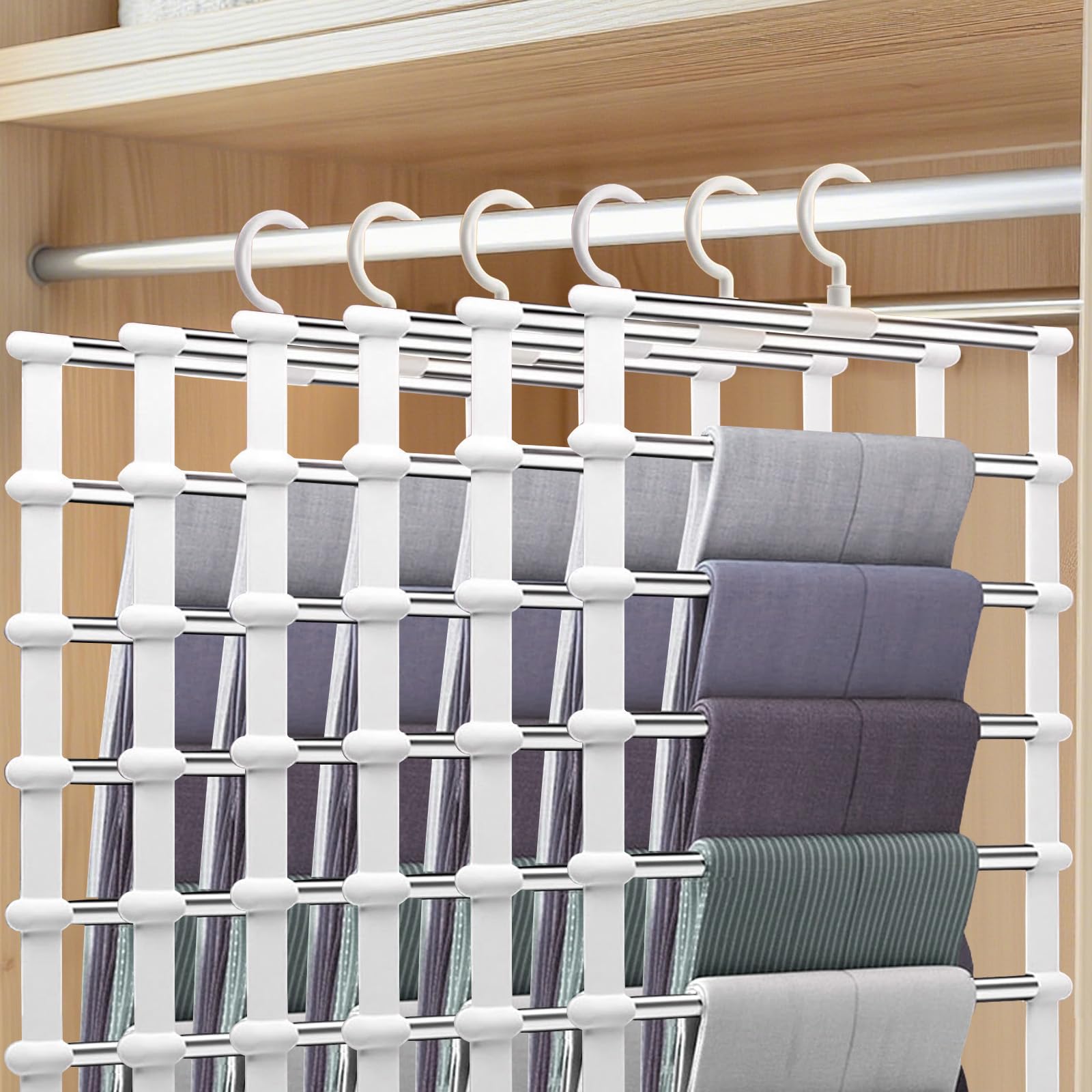 FitRepa 6 Pack Trouser Hangers Space Saving Multi-Layer Pants Hanger, Coat Hangers for Trousers Space Saving Hangers for Pants Jeans Scarf Towels