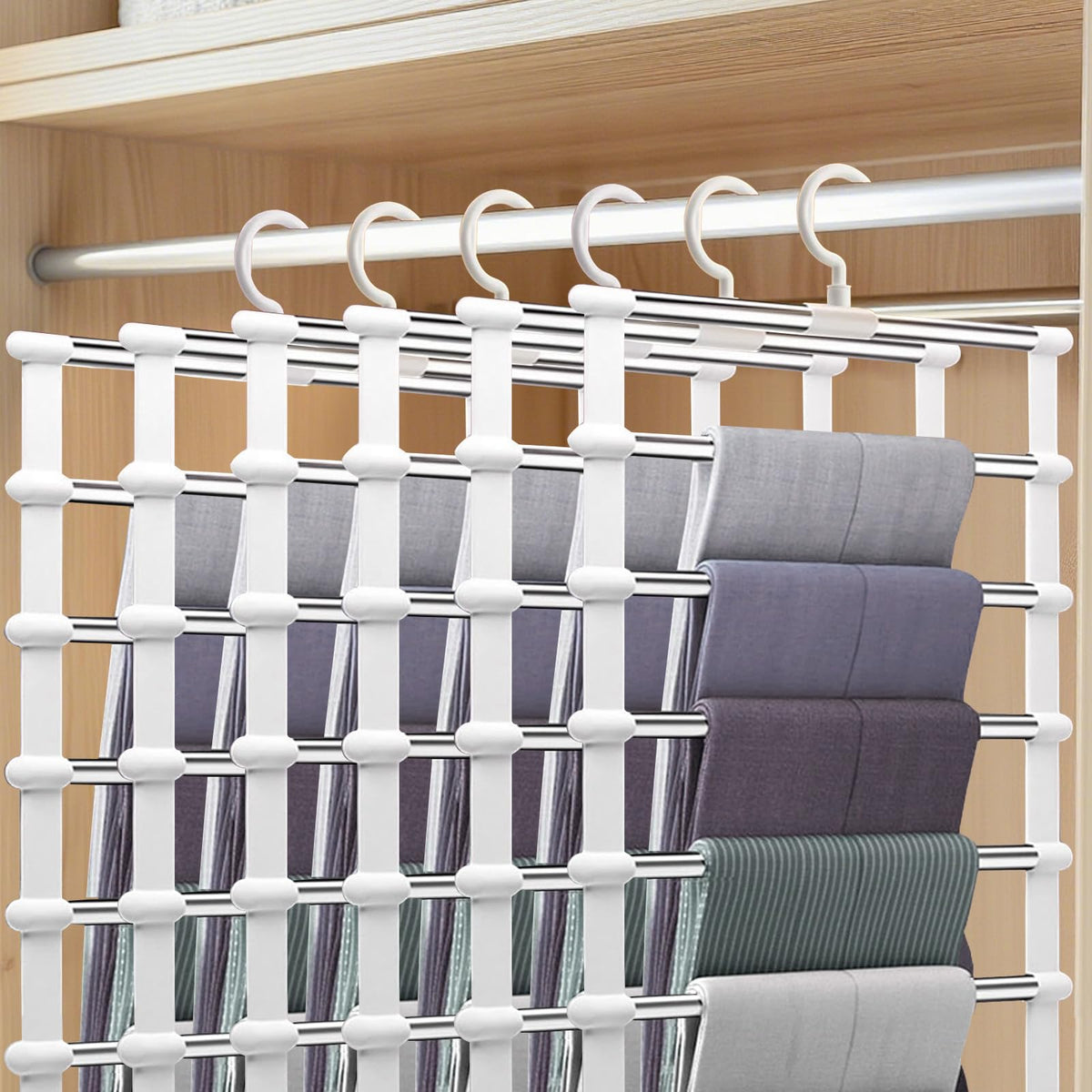 FitRepa 6 Pack Trouser Hangers Space Saving Multi-Layer Pants Hanger, Coat Hangers for Trousers Space Saving Hangers for Pants Jeans Scarf Towels