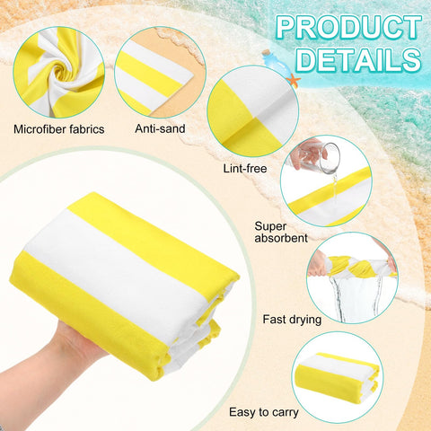 M METERXITY 1-Set Large Stripe Beach Towels 30x60in Rose Red/Yellow