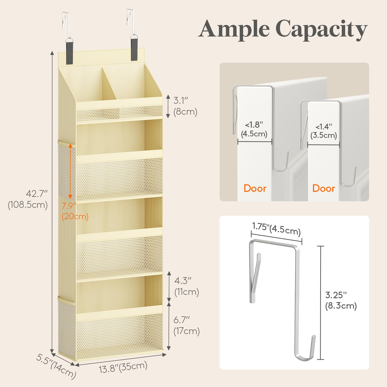 Lifewit 4 Tier Over the Door Diaper Organiser, Hanging Storage, Beige
