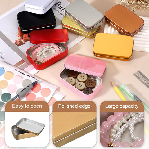 sourcing map 4Pcs Metal Tin Box Container, 3.7x2.4x0.9 Rectangular Empty Box with Self Adhesive Colored Stickers