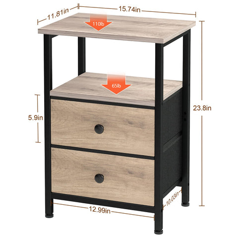 LOAKEKEL Bedside Table, Side Table with 2 Fabric Drawers, Sofa Table