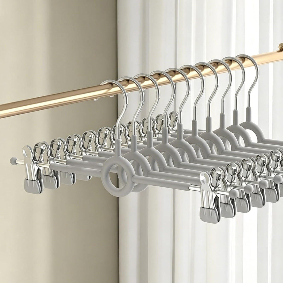 Trouser Hangers with Clips,10Pack 30cm Adjustable Heavy Duty Metal Coat Hangers,Space Saving Skirt Hangers for Women,Non-Slip Shorts Jeans Pants