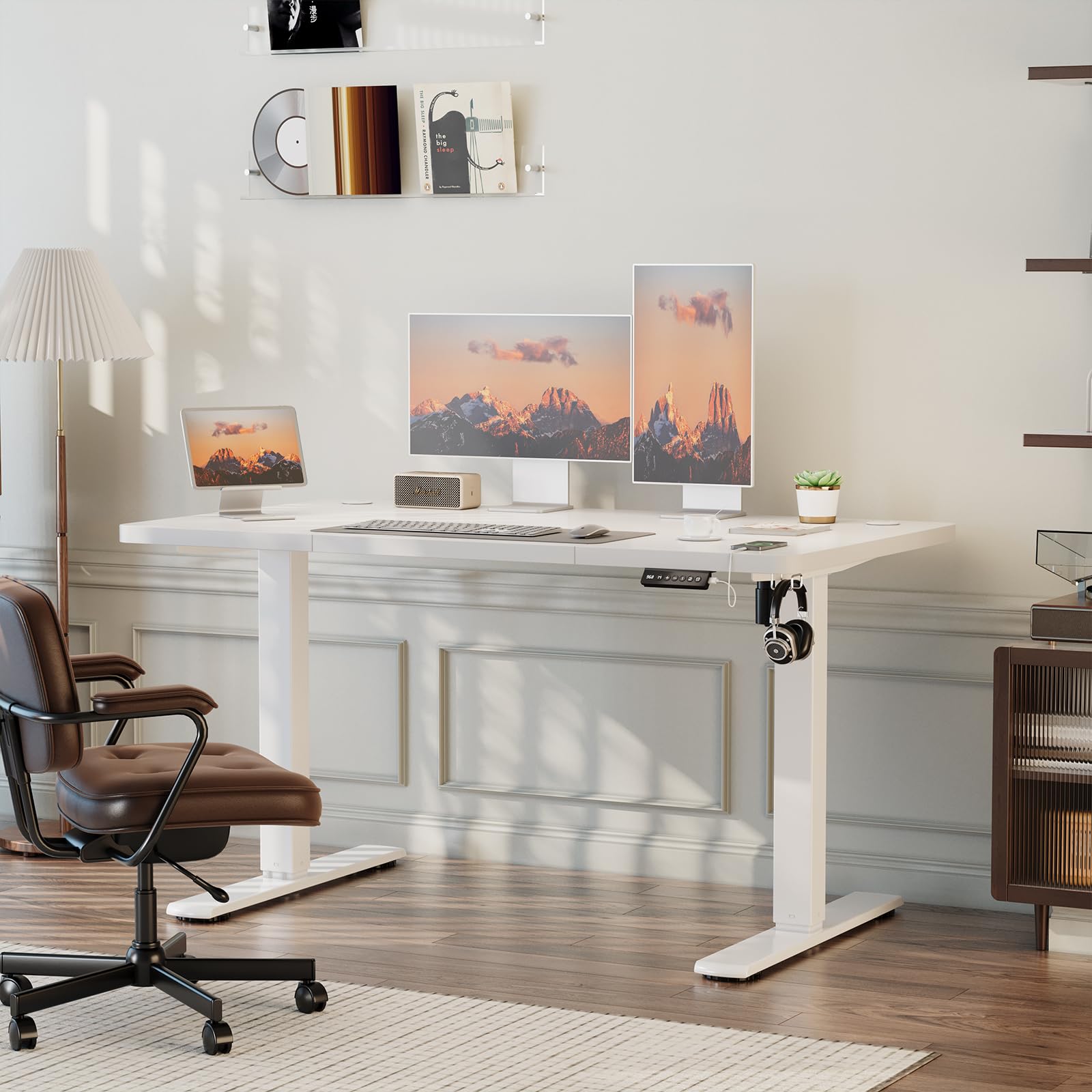 JUMMICO Electric Desk Height Adjustable with USB Charging Port, Height Adjustable Desk, Ergonomic Sit Stand Desks 120 x 60 cm, White