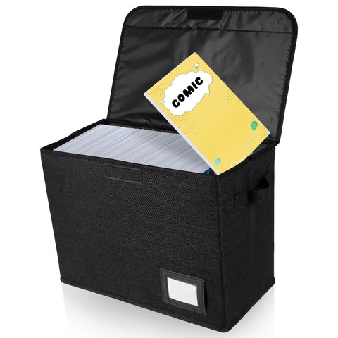 Jokapy Comic Book Storage Box with Lid 15.74x7.87x11.8 inch Foldable Storage Basket with Handles Label Slot Comic Book Organizer Boxes Storage