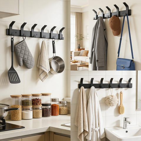 lmytdo Coat Hooks Wall Mounted, 2 Packs Coat Hangers Wall Mounted with 12 Hooks, Rust-Proof Coat Racks for Hanging Coat, Hat, Bag, Umbrella