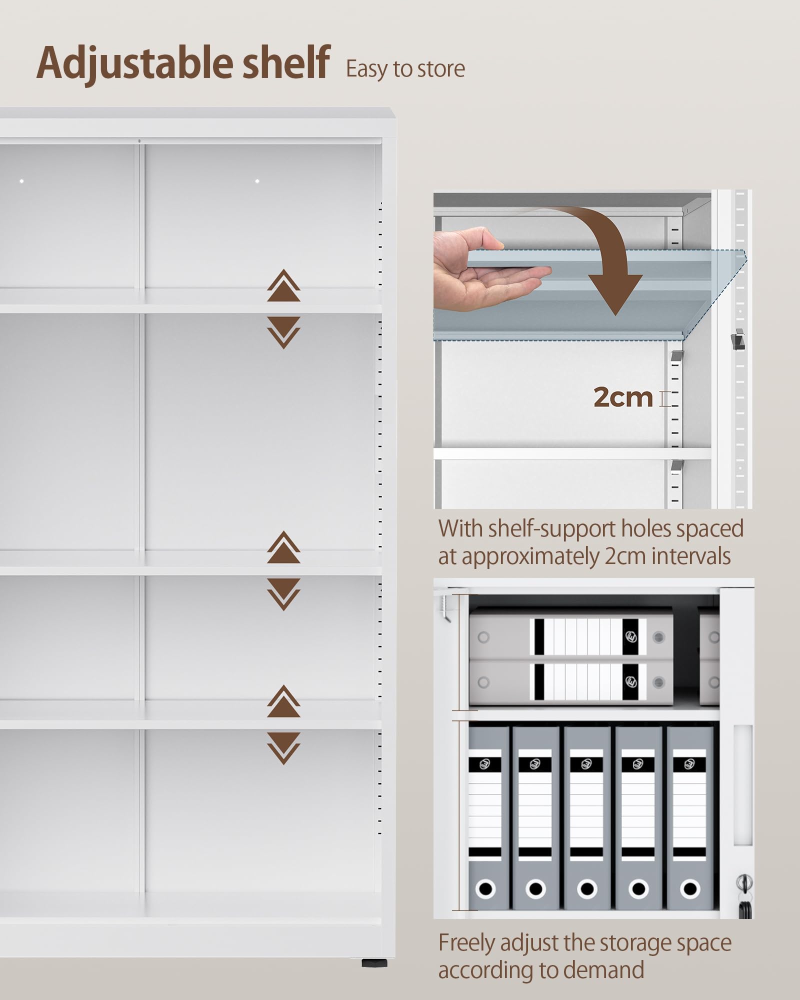 LAND·VOI 4-Tier Lockable Tall Storage Cabinet, Adjustable Shelves Double Door Cupboard 40×80×131.5cm White