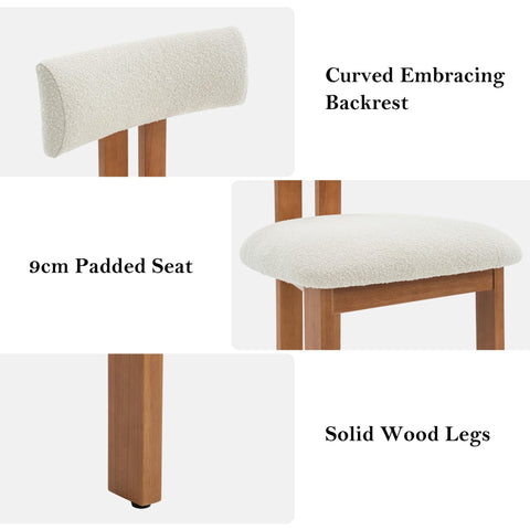 younturn Retro Mid Century Dining Chairs Set of 2, Boucle Upholstered Seats with Backrest and Solid Wooden Legs, Kitchen Chairs for Dining Room