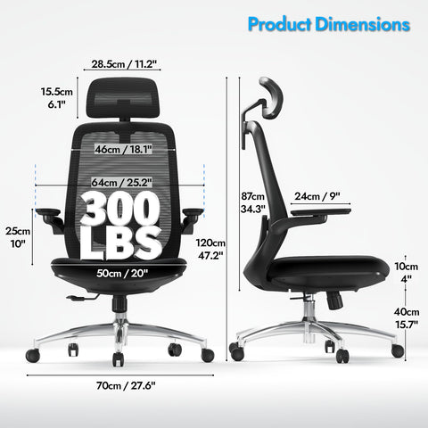 LarkLeaves Ergonomic Mesh Office Chair, Comfy with Adjustable Headrest, Flip-Up Arms, Lumbar Support, Thick Cushion, Swivel for Home Office, Study