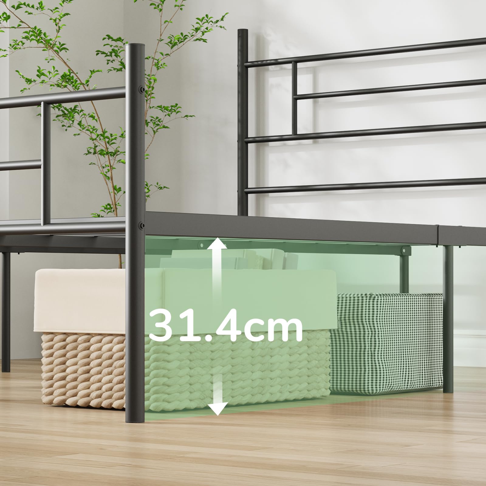 Novilla 30.5cm Metal Bed Frame with Headboard and Footboard, Steel Slat Support, Mattress Foundation Non-Slip Design, Easy Assembly