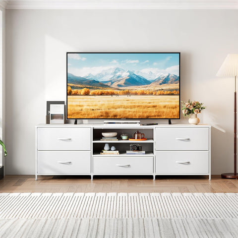 Forthcan TV Stand Cabinet, TV Unit with 5 Drawers, 140 cm, White