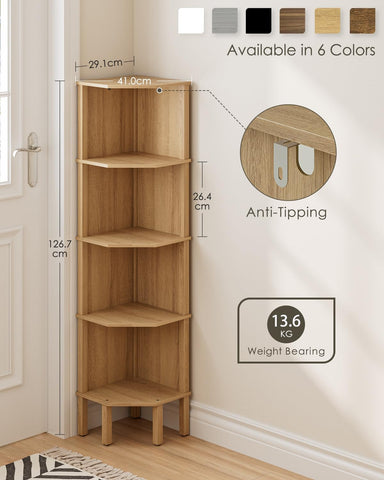 Apetaccat Corner Shelf, 4 Tier Corner Modern Corner Bookshelf, Display Corner Bookshelf,Wooden Storage Rack for Living Room,Bedroom,Office,Oak