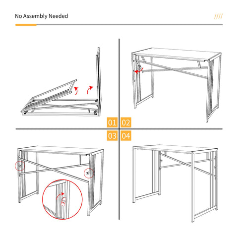 Lutown-Teen 47 inch Folding Desk No Assembly Required, White Marble