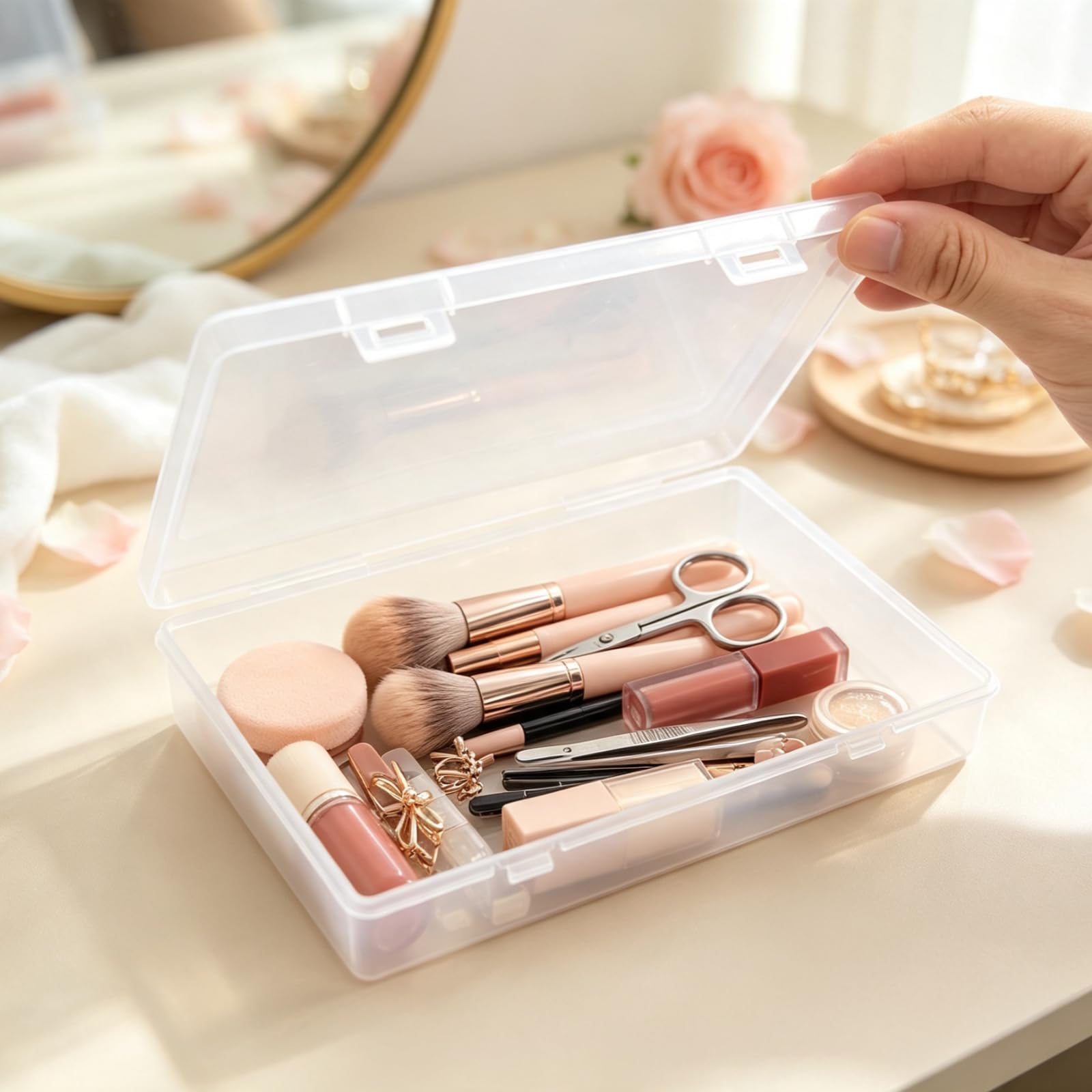 Goodma 6 Pieces Rectangular Empty Mini Clear Plastic Organizer Box