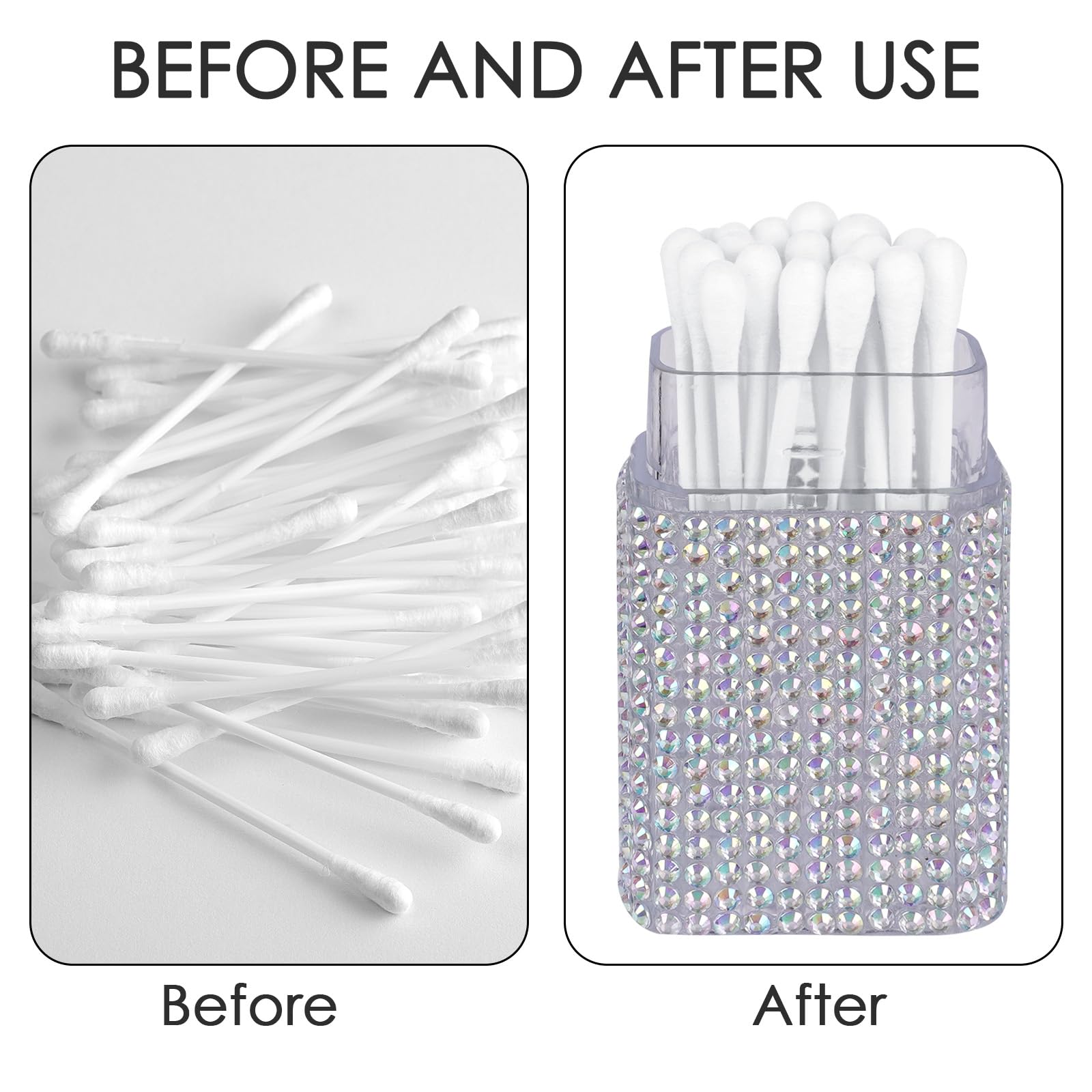 ReignSword 2 Pack Cotton Swab Holder for Travel, Portable Diamond Dental Floss Storage Box, Small Qtips Case Cosmetic Sponge Dispenser Container
