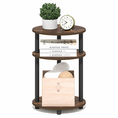 Furinno TURN-N-TUBE Side Table, 3-Tier Oval End Table, Night Stand, Bedside Table, for Living Room, Bedroom, Amber Pine/Black