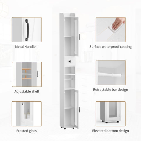 BonVache Tall Bathroom Storage Cabinet, Slim Storage Unit with Adjustable Shelves, Bathroom Shelves Cupboard for Kitchen Hallway Living Room Bedroom