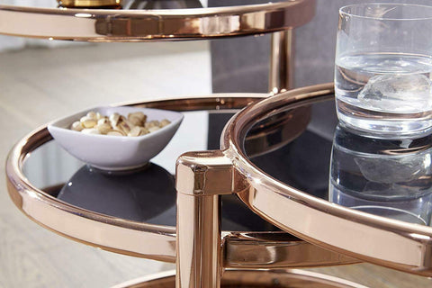 ASPECT Eterntity Glass Coffee Table in Cooper Frames with Swivel Motion, Tempered, Copper/Black, 58x50x43 cm