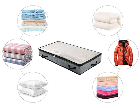 Omygarden 2pcs Soft Foldable Under Bed Storage Bags Blankets Clothes Comforters Storage Bags Organizer for Bedroom and Closet with Transparent Window