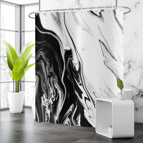 GCIREC Shower Curtain, 180x200cm, Black White Texture Ink Marble Modern Art Waterproof Fabric Machine Washable Bathroom Curtain with Hooks